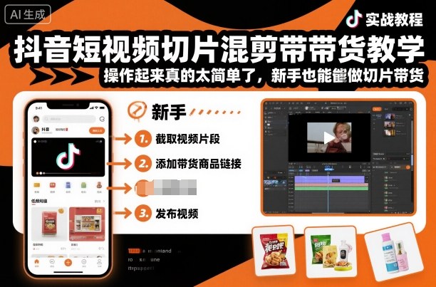 抖音短视频切片混剪带货教学，操作起来真的太简单了，新手也能做切片带货-网创资源站