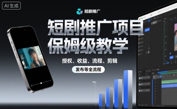 短剧推广项目保姆级教学，授权、收益、流程、剪辑，发布等全流程-网创资源站