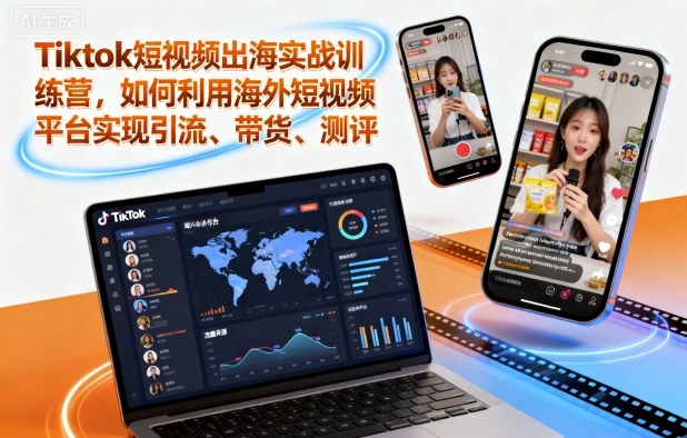 Tiktok短视频出海实战训练营，如何利用海外短视频平台实现引流、带货、测评-网创资源站