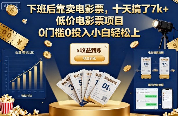 下班后靠卖电影票，十天搞了7k+，低价电影票项目，0门槛0投入小白轻松上手【揭秘】-网创资源站