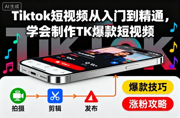 Tiktok短视频从入门到精通，学会制作TK爆款短视频-网创资源站