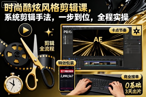 时尚酷炫风格剪辑课，系统剪辑手法，一步到位，全程实操-网创资源站