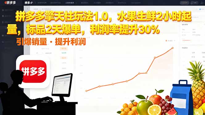 拼多多 擎天柱玩法1.0，水果生鲜2小时起量，标品2天爆单，利润率提升30%-网创资源站