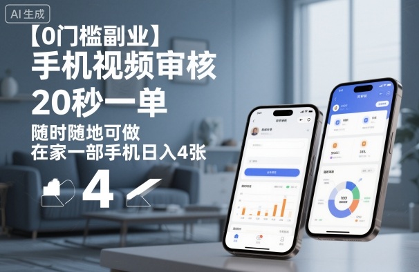 【0门槛副业】手机视频审核，20秒一单，随时随地可做，在家一部手机日入4张【揭秘】-网创资源站