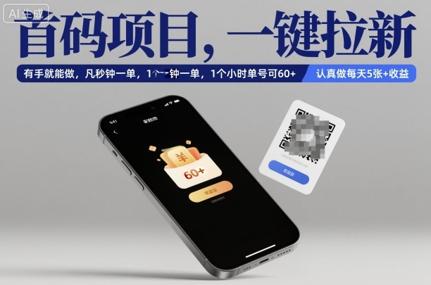 首码项目，一键拉新，有手就能做，几秒钟一单，1个小时单号可60+，认真做每天5张+收益【揭秘】-网创资源站