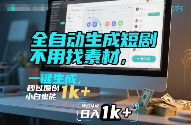 全自动生成短剧，不用找素材，不用剪辑，一键生成，秒过原创，小白也能轻松日入1k+【揭秘】-网创资源站