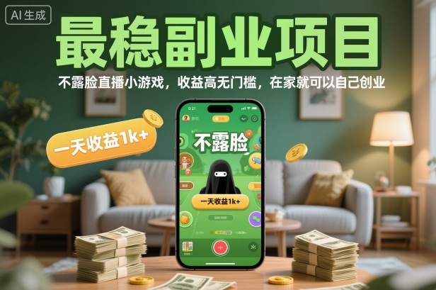 最稳副业项目，不露脸直播小游戏，收益高无门槛，一天收益1k+，在家就可以自己创业【揭秘】-网创资源站