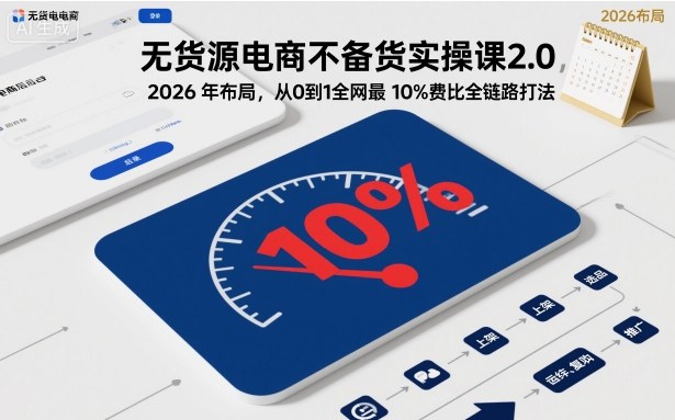无货源电商不备货实操课2.0，2026年布局，从0到1全网最低10%费比全链路打法【更新中】-网创资源站