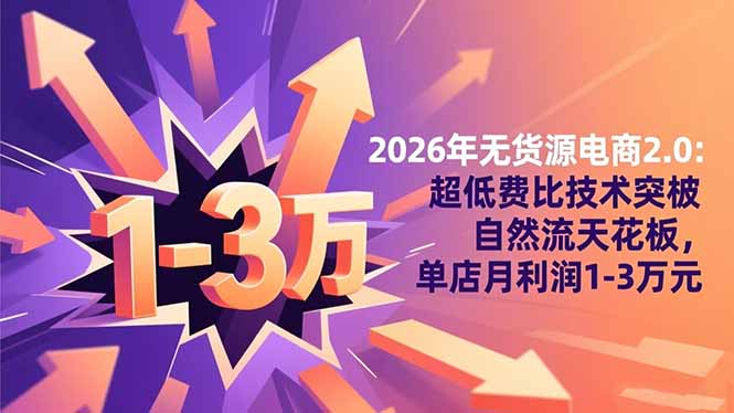 2026年无货源电商2.0：超低费比技术突破自然流天花板，单店月利润1-3万元-网创资源站
