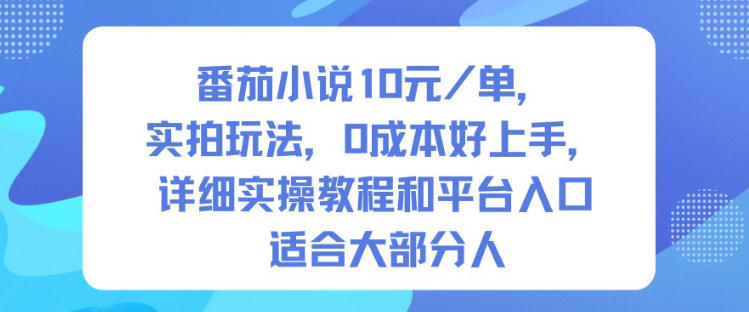 番茄小说10米每单，实拍玩法，0成本好上手，详细实操教程和平台入口适合大部分人-网创资源站