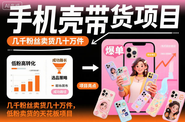 手机壳带货项目，几千粉丝卖货几十万件，短视频低粉卖货的天花板项目-网创资源站
