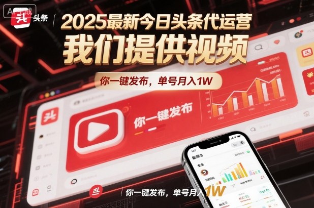 2025最新今日头条代运营，我们提供视频，你一键发布，单号月入1W【揭秘】-网创资源站