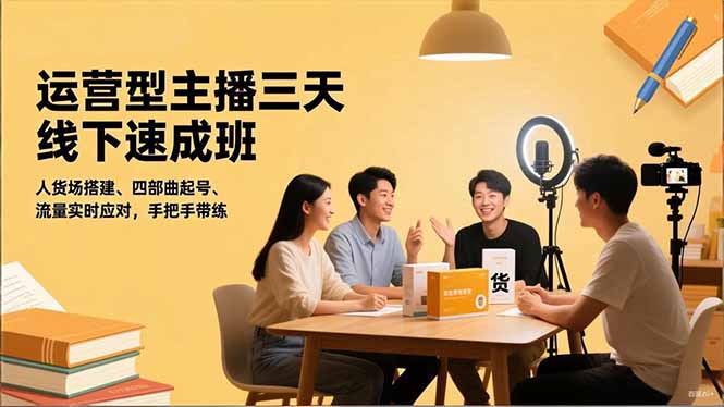 运营型主播三天线下班，人货场搭建,四部曲起号,流量实时应对，手把手带练-网创资源站