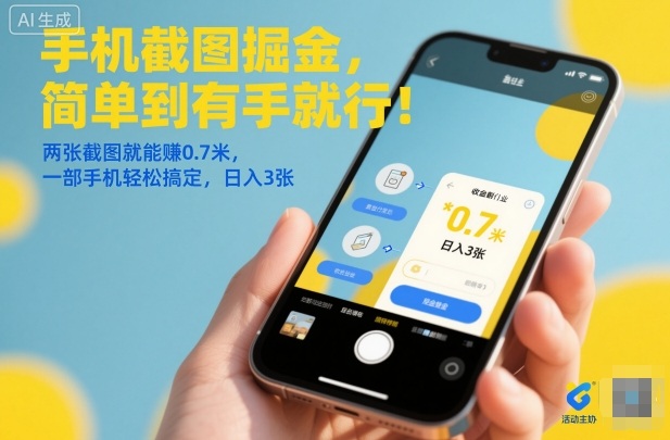 手机截图掘金，简单到有手就行！两张截图就能賺0.7米，一部手机轻松搞定，日入3张【揭秘】-网创资源站