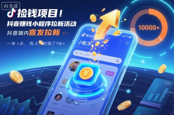 捡钱项目！抖音賺钱小程序拉新活动，抖音端内宣发拉新，一单3米，有人半个月搞了1W+-网创资源站