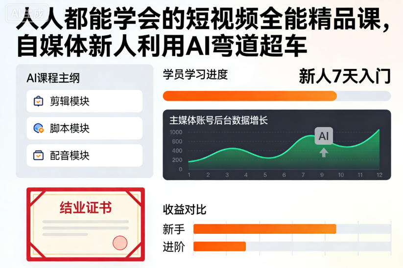 人人都能学会的短视频全能精品课，自媒体新人利用AI弯道超车-网创资源站