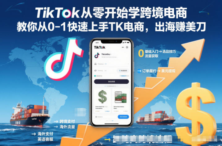 TikTok从零开始学跨境电商，教你从0-1快速上手TK电商，出海賺美刀-网创资源站