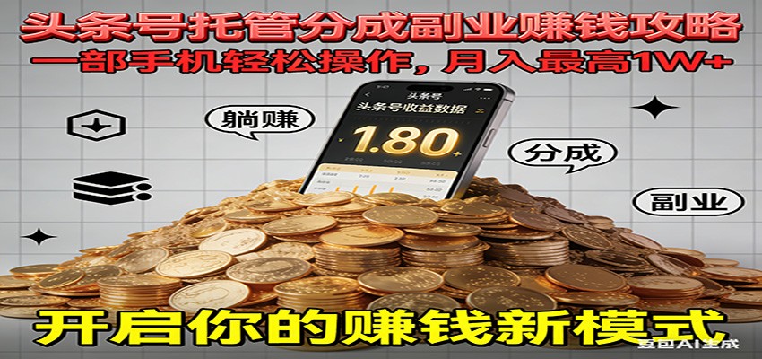 全程托管今日头条，一部手机就可以开干，最高躺赚1W+-网创资源站