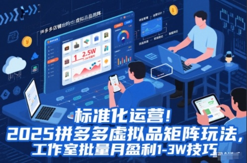 标准化运营！2025拼多多虚拟品矩阵玩法，工作室批量月盈利1-3W技巧【揭秘】-网创资源站