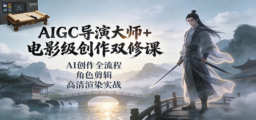 AIGC导演大师+电影级创作双修课：AI创作全流程、角色剪辑、高清渲染实战-网创资源站