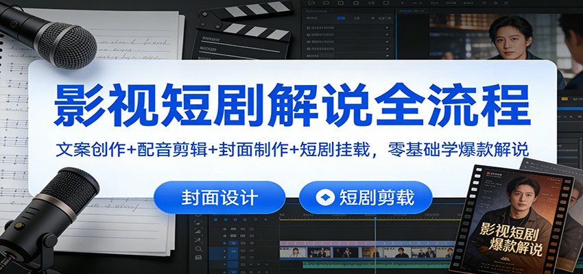 影视短剧解说全流程：文案创作+配音剪辑+封面制作+短剧挂载，零基础学爆款解说-网创资源站