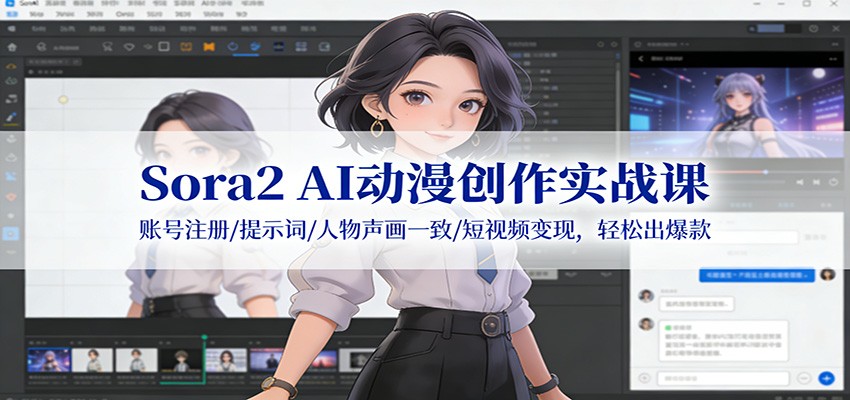 Sora2 AI动漫创作实战课：账号注册/提示词/人物声画一致/短视频变现，轻松出爆款-网创资源站