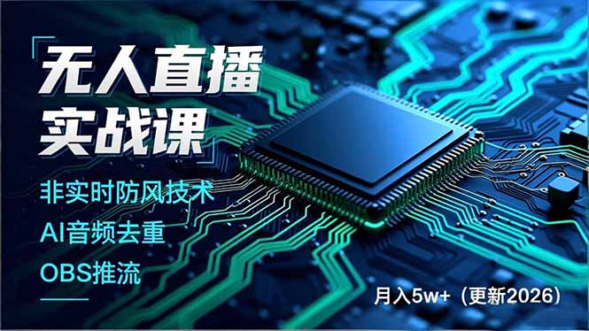 无人直播实战课，非实时防风技术、AI音频去重、OBS推流，建立技术壁垒，月入5w+(更新2026-网创资源站