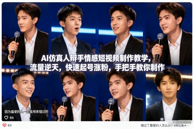 AI仿真人辩手情感短视频制作教学，流量逆天，快速起号涨粉，手把手教你制作-网创资源站