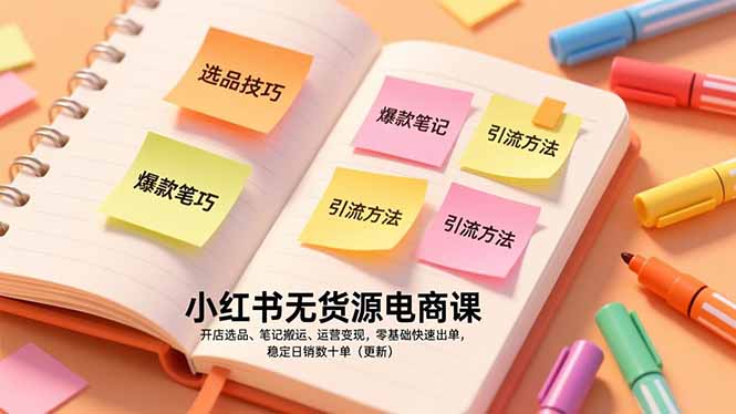 小红书无货源电商课，开店选品、笔记搬运、运营变现，零基础快速出单，稳定日销数十单(更新-网创资源站