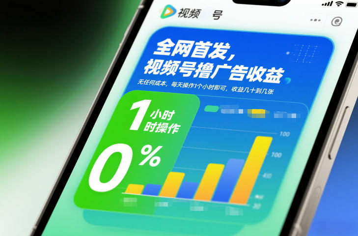 全网首发，视频号撸广告收益，无任何成本，每天操作1个小时即可，收益几十到几张-网创资源站