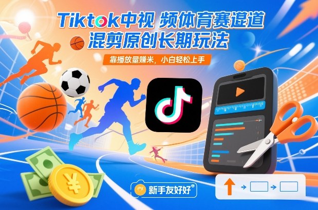 Tiktok中视频体育赛道混剪原创长期玩法，靠播放量賺米，小白轻松上手-网创资源站
