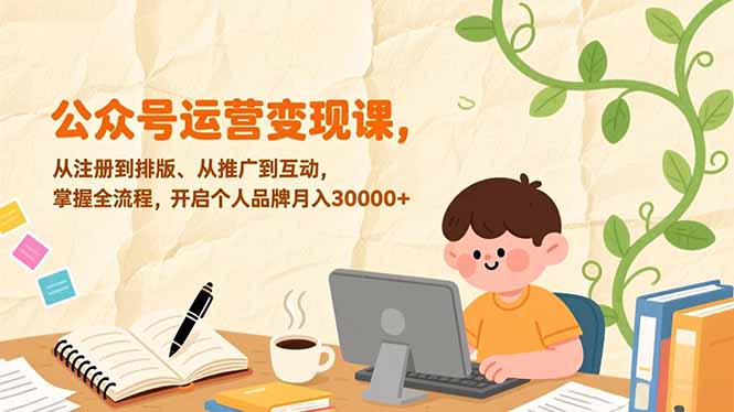 公众号运营变现课，从注册到排版、从推广到互动，掌握全流程，开启个人品牌月入30000+-网创资源站