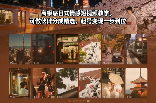 高级感日式情感短视频教学，可做伙伴分成精选，起号变现一步到位-网创资源站