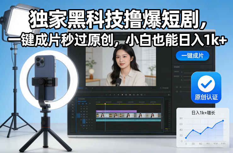 独家黑科技撸爆短剧，一键成片秒过原创，小白也能日入1k+【揭秘】-网创资源站