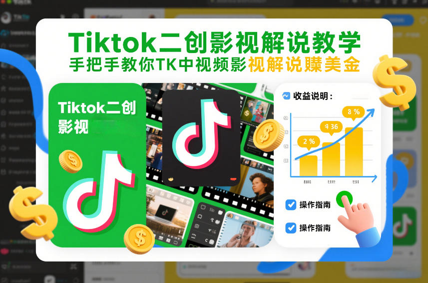 Tiktok二创影视解说教学,手把手教你TK中视频影视解说賺美金(更新26年1月)