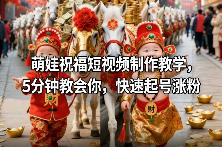 萌娃祝福短视频制作教学，5分钟教会你，快速起号涨粉-网创资源站
