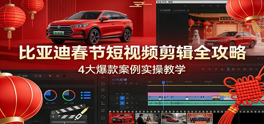 比亚迪春节短视频剪辑全攻略，4大爆款案例实操教学-网创资源站