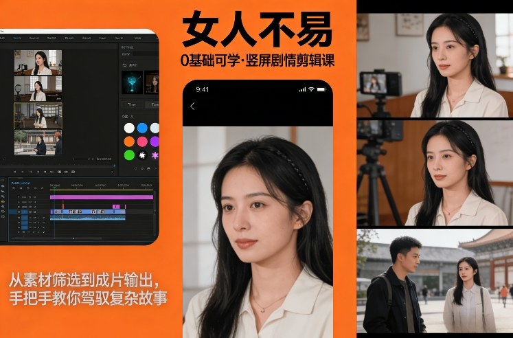 0基础可学！《女人不易》竖屏剧情剪辑课，从素材筛选到成片输出，手把手教你驾驭复杂故事-网创资源站