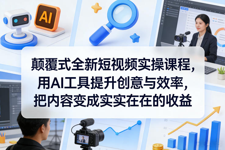 颠覆式全新短视频实操课程，用AI工具提升创意与效率，把内容变成实实在在的收益-网创资源站