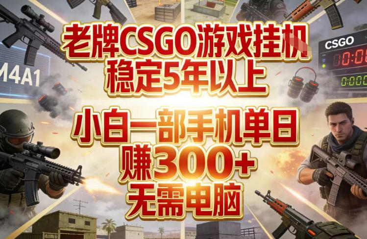 老牌CSGO游戏挂G，稳定5年以上，小白一部手机单日賺3张+，无需电脑【揭秘】-网创资源站