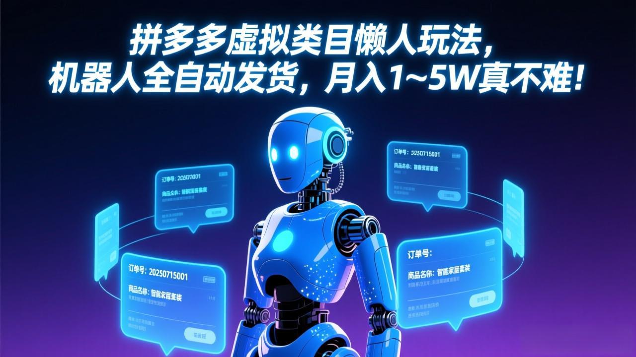 拼多多虚拟类目懒人玩法，机器人全自动发货，月入 1-5W 真不难！-网创资源站