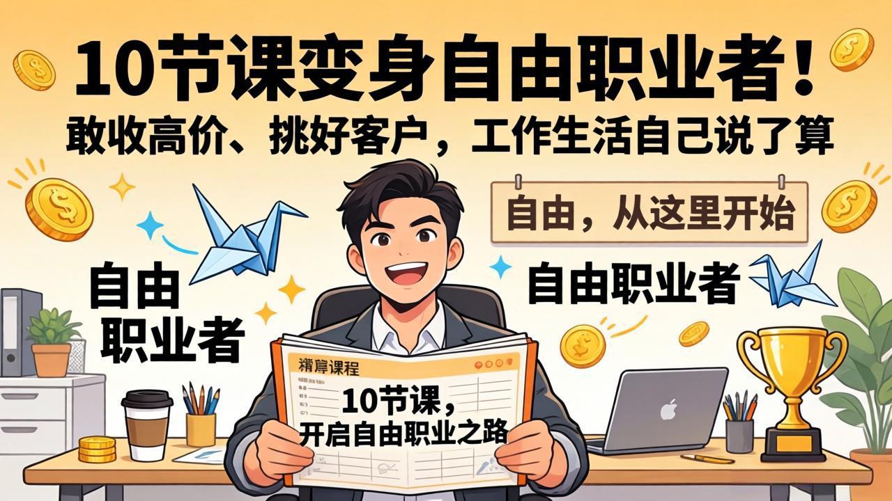 10 节课变身自由职业者！敢收高价、挑好客户，工作生活自己说了算-网创资源站