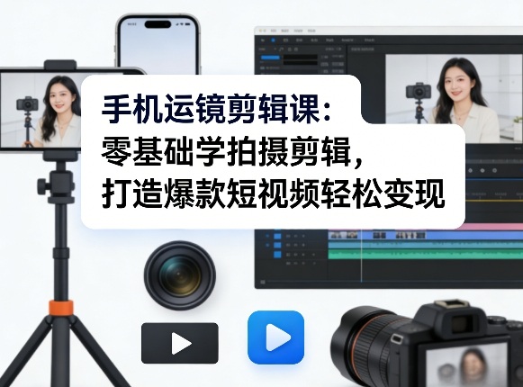 手机运镜剪辑课：零基础学拍摄剪辑，打造爆款短视频轻松变现-网创资源站