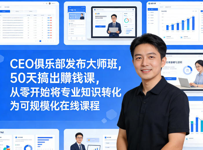 CEO俱乐部发布大师班，50天搞出賺钱课，从零开始将专业知识转化为可规模化在线课程-网创资源站