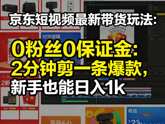 京东短视频最新带货玩法，0粉丝0保证金，2分钟剪一条爆款，新手也能日入1k+【揭秘】-网创资源站