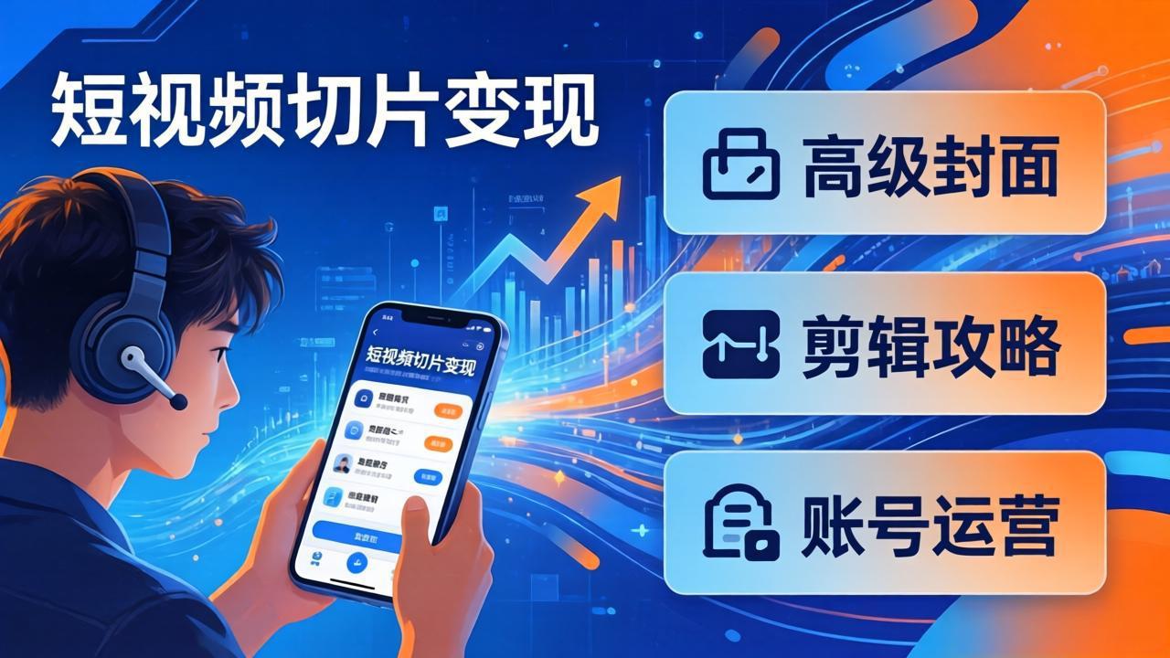 短视频切片变现速成班2.0：高级封面+剪辑攻略+账号运营，0基础小白快速入局副业-网创资源站