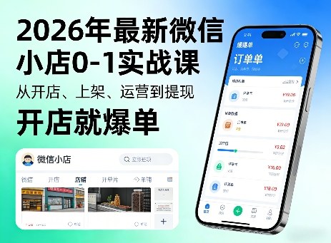 2026年最新微信小店0-1实战课，从开店、上架、运营到提现，开店就爆单-网创资源站
