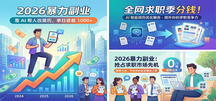 2026暴力副业：靠AI帮人改简历，单日收益1000+，全网求职季分钱-网创资源站