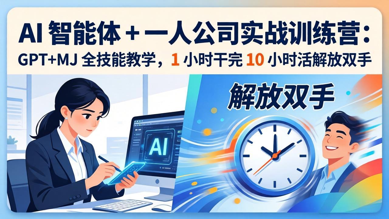 AI 智能体 + 一人公司实战训练营：GPT+MJ 全技能教学，1 小时干完 10 小时活解放双手-网创资源站