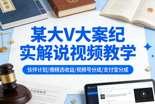 某大V大案纪实解说视频教学，可做伙伴计划、撸精选收益，视频号和支付宝分成计划均可-网创资源站